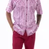 Burgundy Floral Pattern Walking Suit 2 Piece Short Sleeve Set