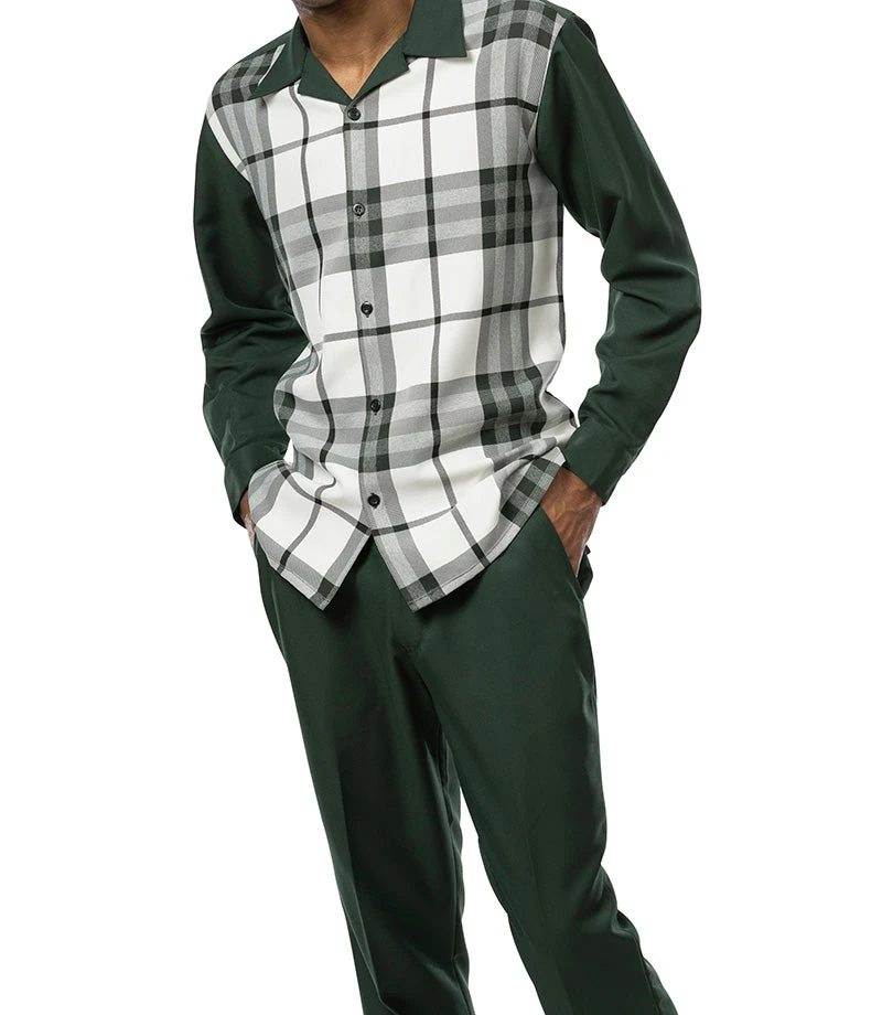 Green Plaid 2 Piece Long Sleeve Walking Suit Set 1 Green Plaid 2 Piece Long Sleeve Walking Suit Set