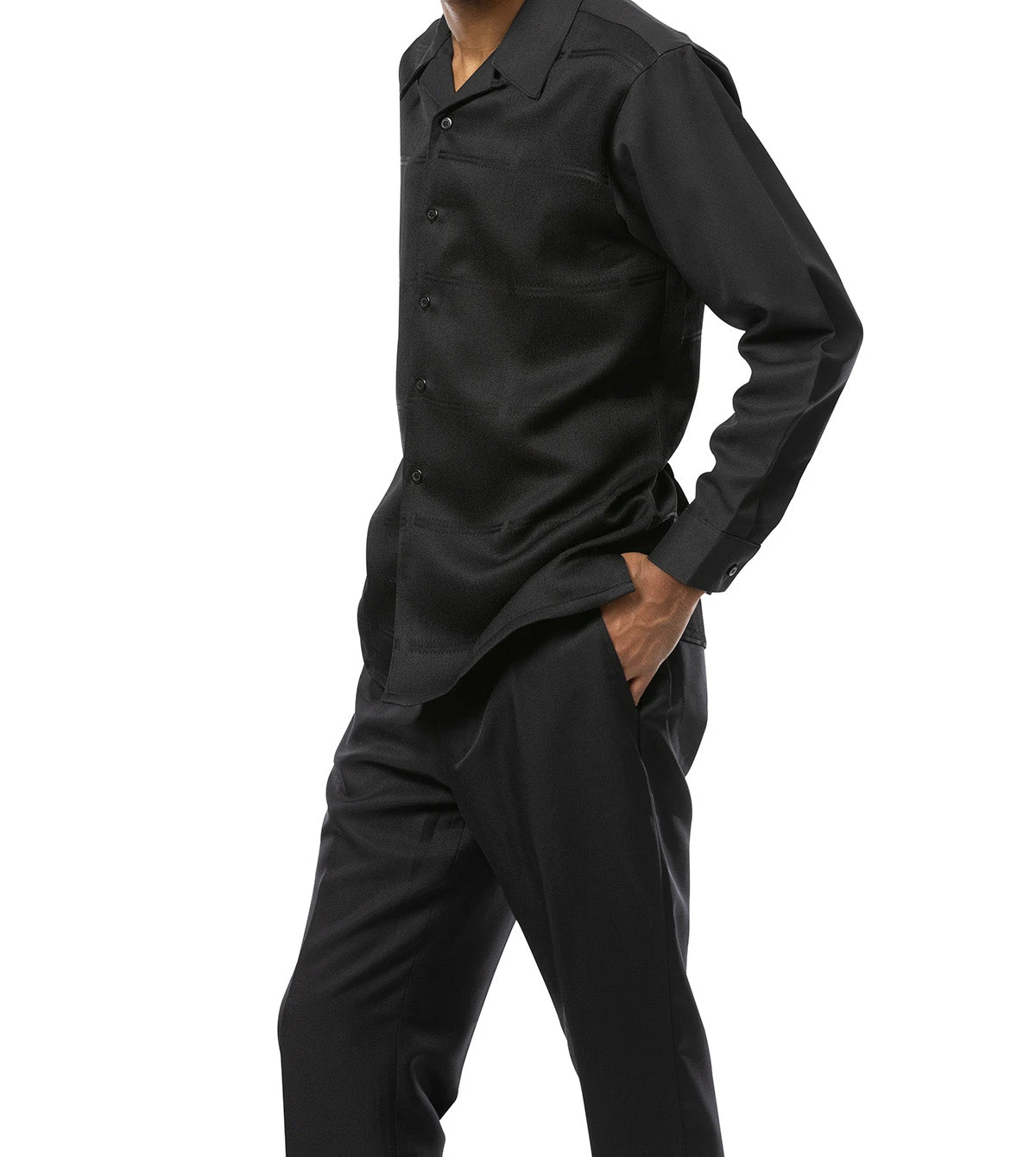 Black Tone-on-Tone 2 Piece Long Sleeve Walking Suit Set 1 Black Tone-on-Tone 2 Piece Long Sleeve Walking Suit Set