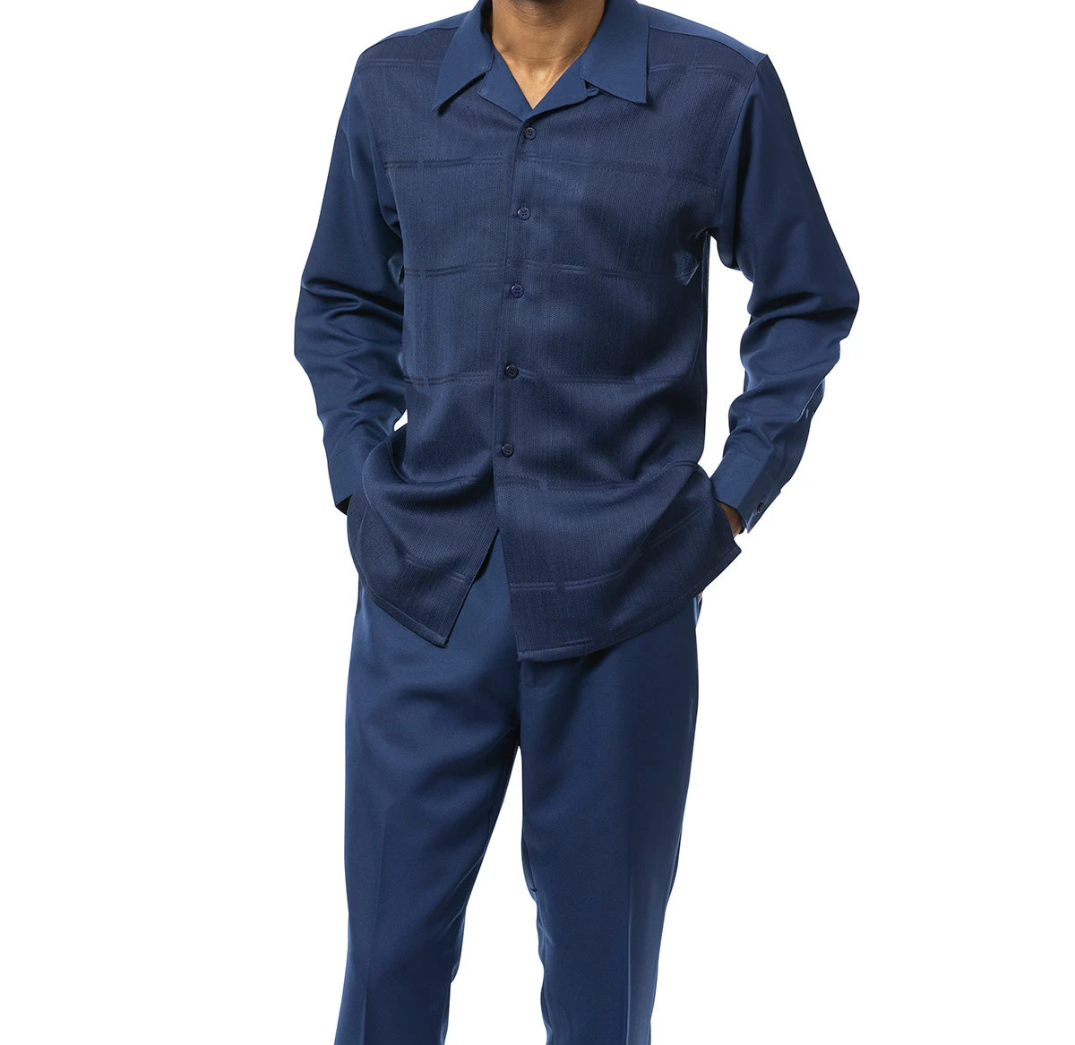 Navy Tone-on-Tone 2 Piece Long Sleeve Walking Suit Set 1 Navy Tone-on-Tone 2 Piece Long Sleeve Walking Suit Set