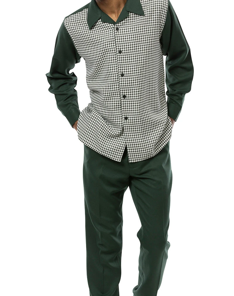 Hunter Green Mini-Checkered 2 Piece Long Sleeve Walking Suit Set 1 Hunter Green Mini-Checkered 2 Piece Long Sleeve Walking Suit Set