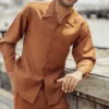 Cognac Tone-on-Tone Design 2 Piece Long Sleeve Walking Suit Set