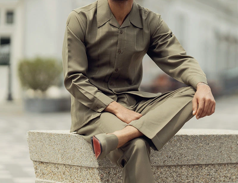 Olive Tone-on-Tone 2 Piece Long Sleeve Walking Suit Set 1 Olive Tone-on-Tone 2 Piece Long Sleeve Walking Suit Set