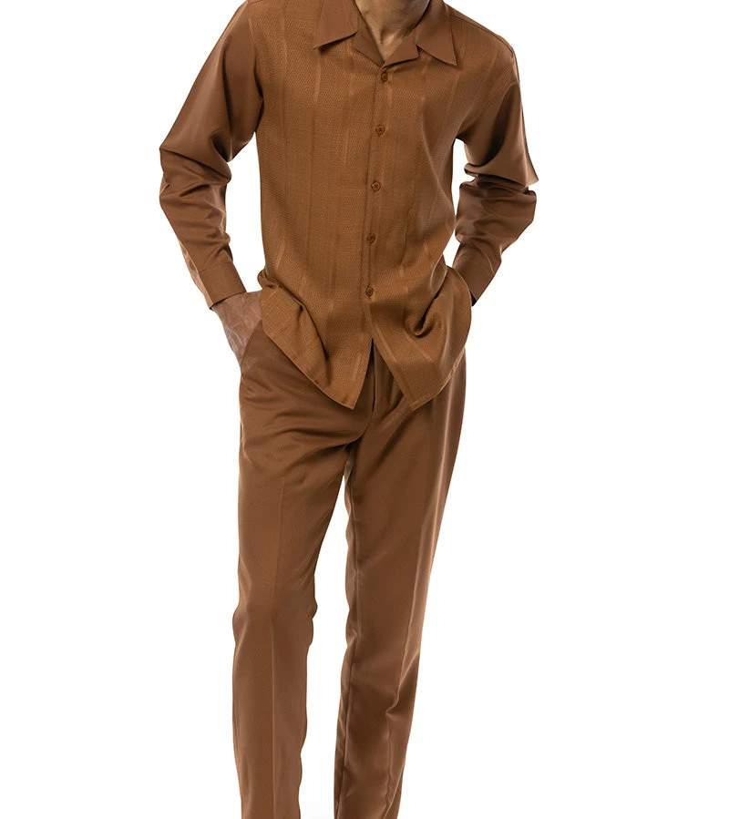 Saddle Brown Tone-on-Tone 2 Piece Long Sleeve Walking Suit Set 1 Saddle Brown Tone-on-Tone 2 Piece Long Sleeve Walking Suit Set
