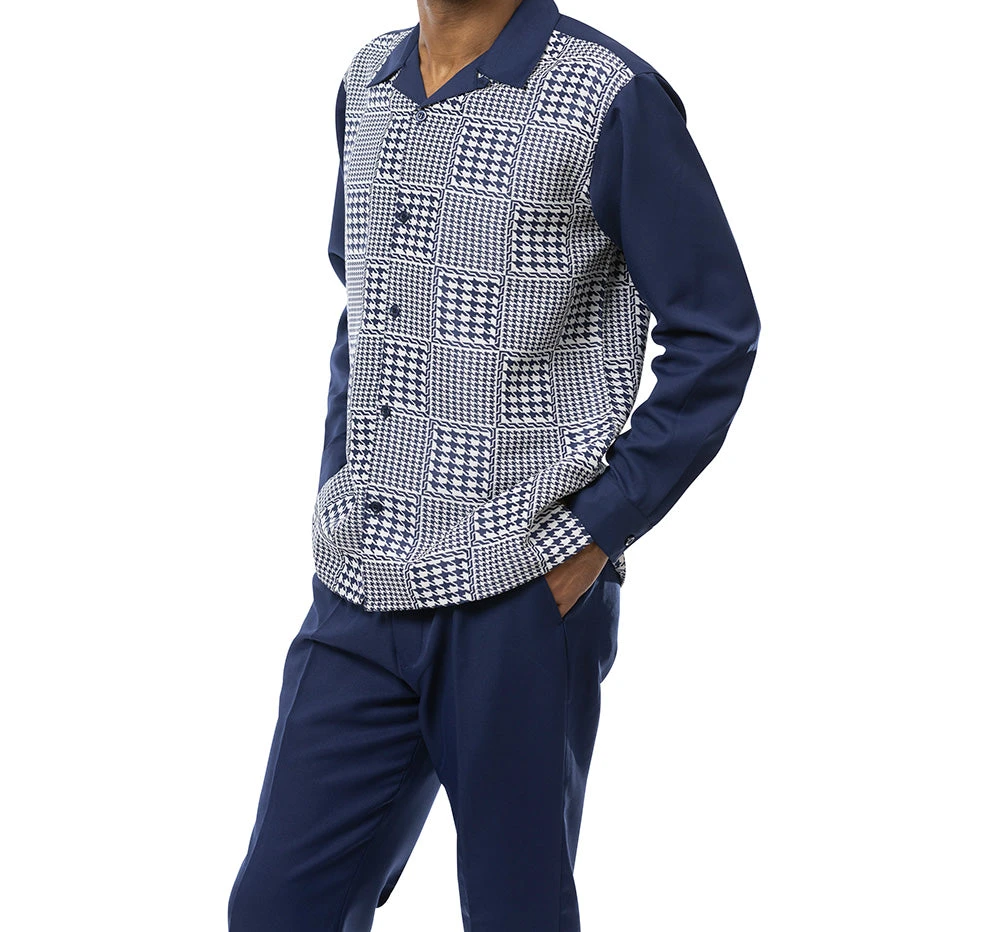 Navy Square Patterned 2 Piece Long Sleeve Walking Suit Set 1 Navy Square Patterned 2 Piece Long Sleeve Walking Suit Set