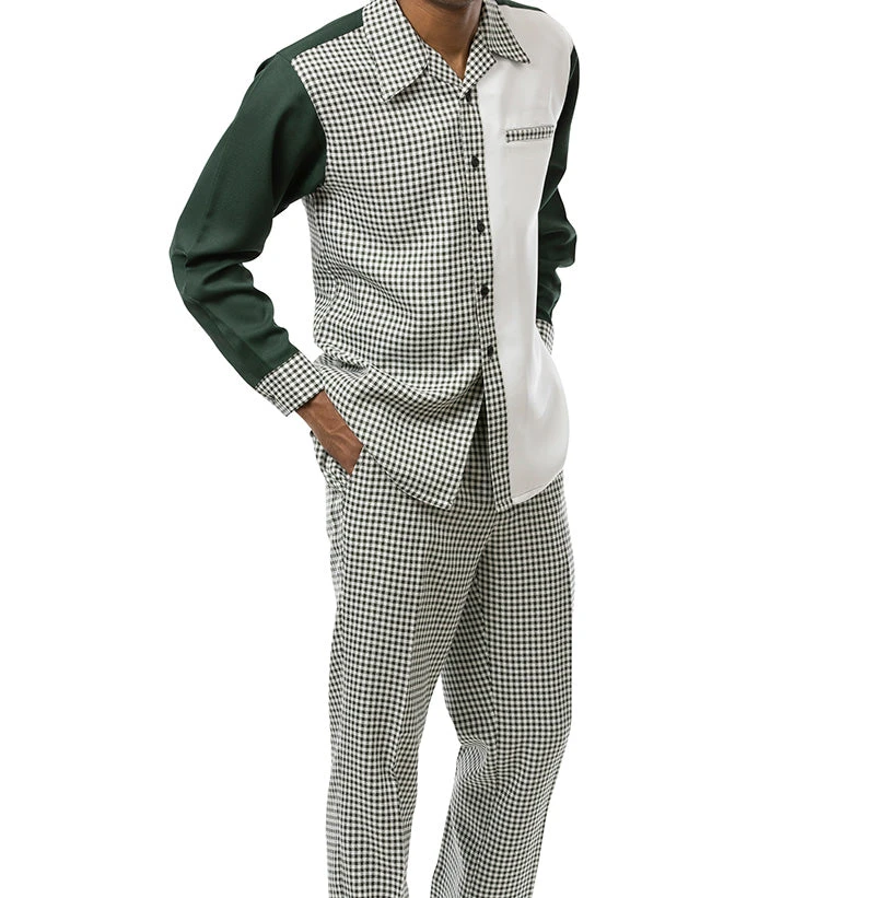 Hunter Green Checkered 2 Piece Long Sleeve Walking Suit Set 1 Hunter Green Checkered 2 Piece Long Sleeve Walking Suit Set