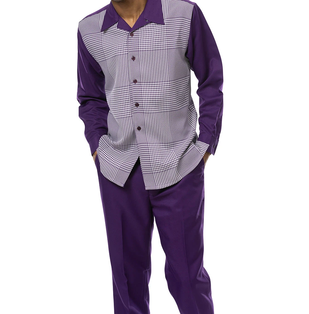 Blackberry Plaid Front 2 Piece Long Sleeve Walking Suit Set 1 Blackberry Plaid Front 2 Piece Long Sleeve Walking Suit Set