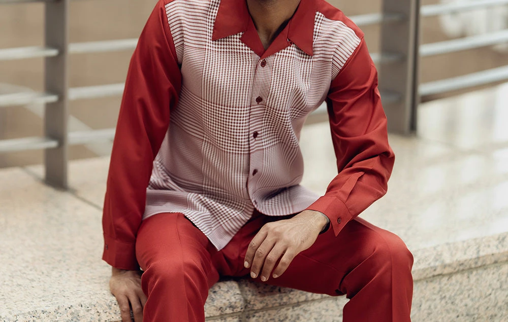 Wine Plaid Front 2 Piece Long Sleeve Walking Suit Set 1 Wine Plaid Front 2 Piece Long Sleeve Walking Suit Set