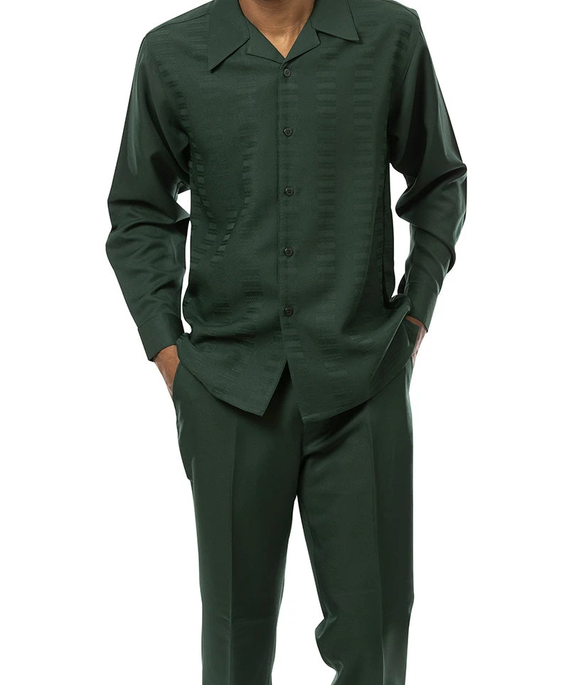 Hunter Green Tone-on-Tone 2 Piece Long Sleeve Walking Suit Set 1 Hunter Green Tone-on-Tone 2 Piece Long Sleeve Walking Suit Set