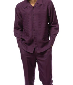 Plum Tone-on-Tone 2 Piece Long Sleeve Walking Suit Set