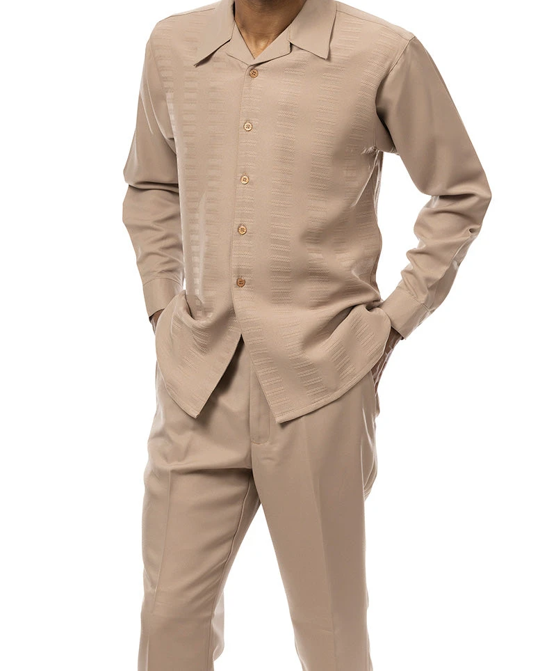 Tan Tone-on-Tone 2 Piece Long Sleeve Walking Suit Set 1 Tan Tone-on-Tone 2 Piece Long Sleeve Walking Suit Set