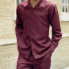 Wine Tone-on-Tone 2 Piece Long Sleeve Walking Suit Set