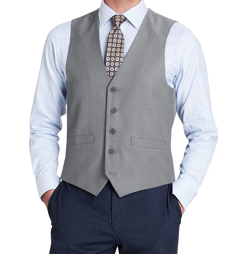 Vanderbilt Collection- Classic Dress Vest 5 Buttons Regular Fit In Gray 1 Vanderbilt Collection- Classic Dress Vest 5 Buttons Regular Fit In Gray