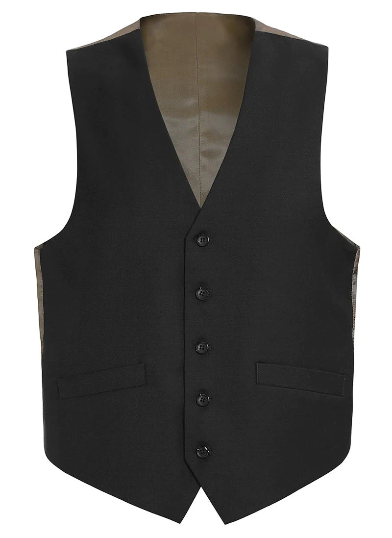 Bevagna Collection - Wool Suit Dress Vest 5 Buttons Regular Fit In Black 2 Bevagna Collection - Wool Suit Dress Vest 5 Buttons Regular Fit In Black - Image 2