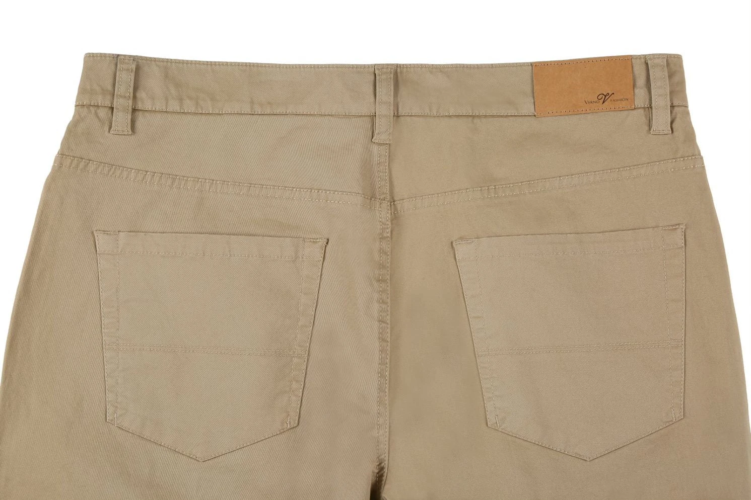 Stretch Cotton Flat Front Pants Straight Legs In Khaki 4 Stretch Cotton Flat Front Pants Straight Legs In Khaki - Image 4