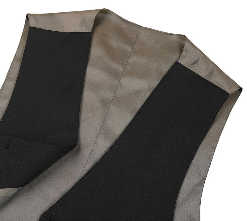 Bevagna Collection - Wool Suit Dress Vest 5 Buttons Regular Fit In Black 3 Bevagna Collection - Wool Suit Dress Vest 5 Buttons Regular Fit In Black - Image 3