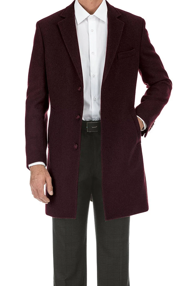 English Laundry Burgundy Fall/Winter Essential Slim Fit Overcoat Wool Blend 1 English Laundry Burgundy Fall/Winter Essential Slim Fit Overcoat Wool Blend