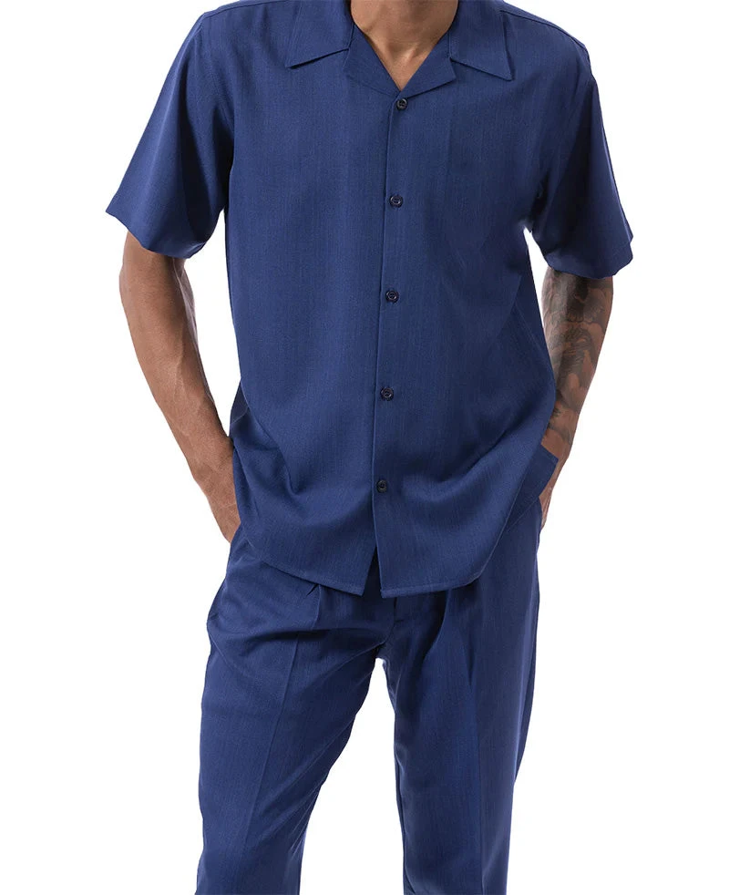 Men's 2 Piece Walking Suit Summer Short Sleeves In Navy 1 Men's 2 Piece Walking Suit Summer Short Sleeves In Navy
