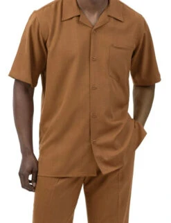 Men's 2 Piece Walking Suit Summer Short Sleeves In Cognac