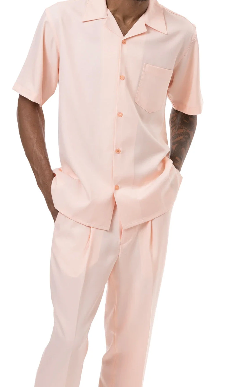 Men's 2 Piece Walking Suit Summer Short Sleeves In Peach 1 Men's 2 Piece Walking Suit Summer Short Sleeves In Peach