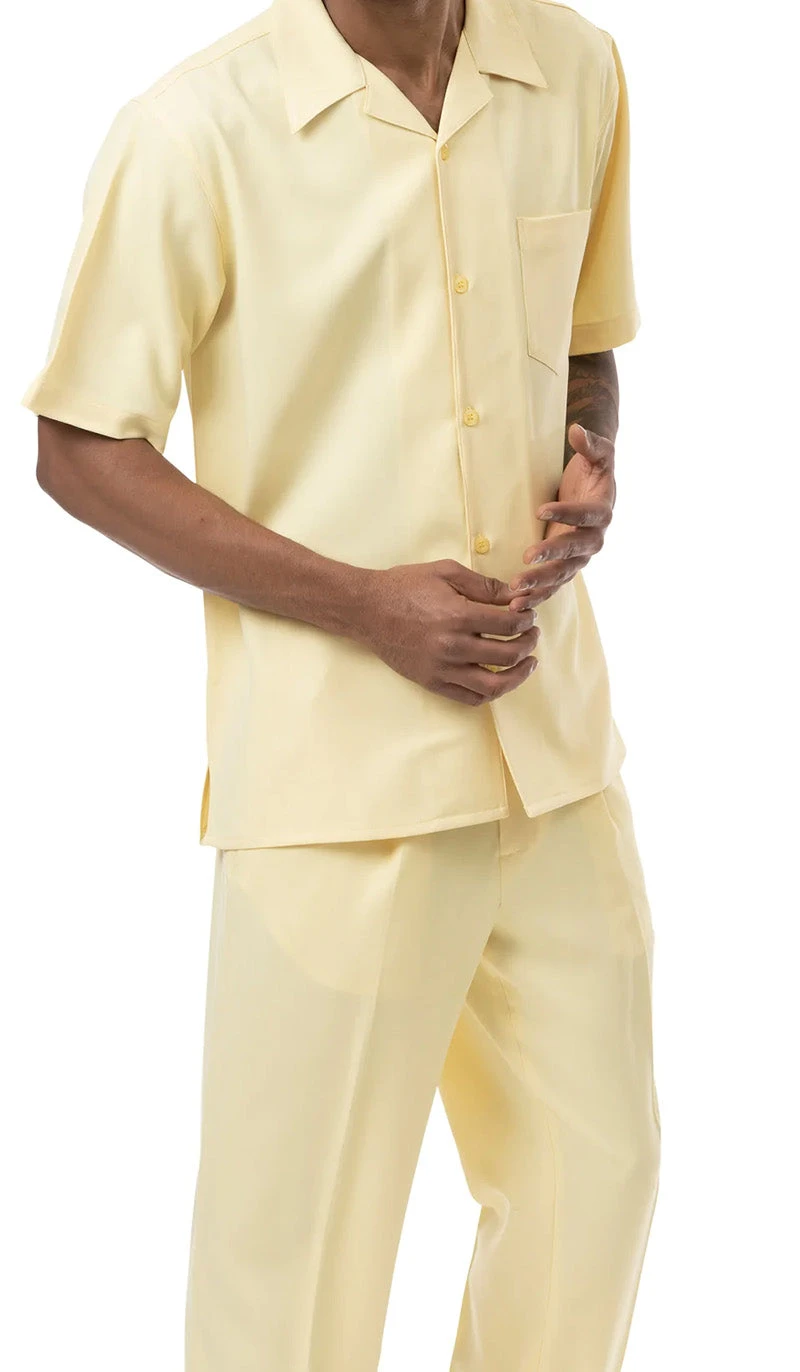 Men's 2 Piece Walking Suit Summer Short Sleeves In Yellow 1 Men's 2 Piece Walking Suit Summer Short Sleeves In Yellow