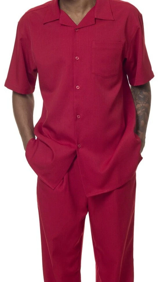 Men's 2 Piece Walking Suit Summer Short Sleeves In Red 1 Men's 2 Piece Walking Suit Summer Short Sleeves In Red