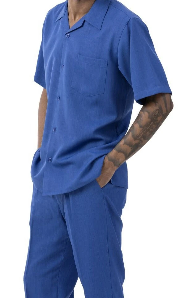Men's 2 Piece Walking Suit Summer Short Sleeves In Royal Blue 1 Men's 2 Piece Walking Suit Summer Short Sleeves In Royal Blue