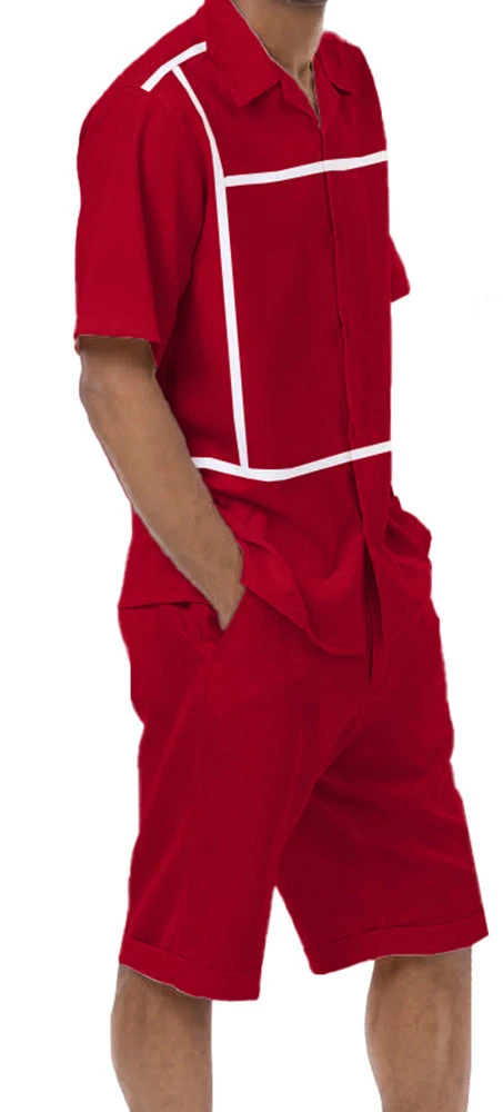 Cranberry Minimalist Line Design 2 Piece Short Sleeve Walking Suit With Shorts 1 Cranberry Minimalist Line Design 2 Piece Short Sleeve Walking Suit With Shorts