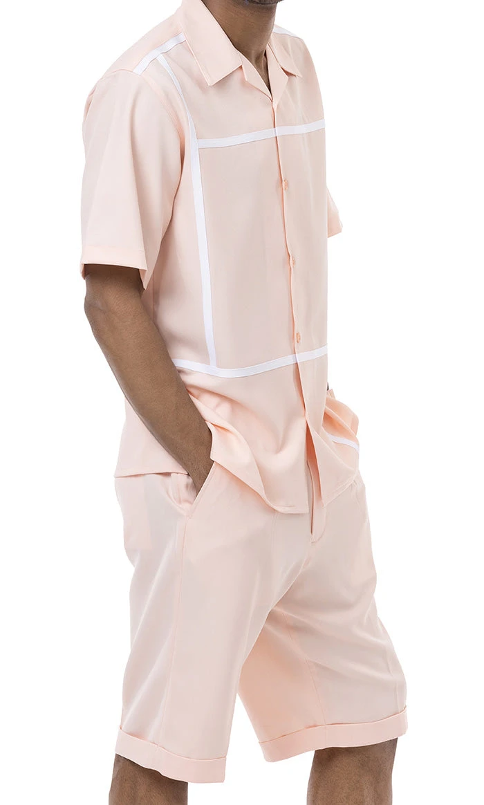 Peach Minimalist Line Design 2 Piece Short Sleeve Walking Suit With Shorts 1 Peach Minimalist Line Design 2 Piece Short Sleeve Walking Suit With Shorts