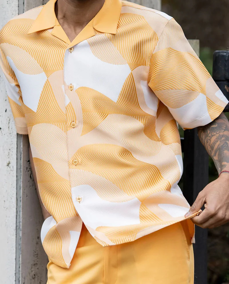 Gold Abstract Design Walking Suit 2 Piece Short Sleeve Set 1 Gold Abstract Design Walking Suit 2 Piece Short Sleeve Set