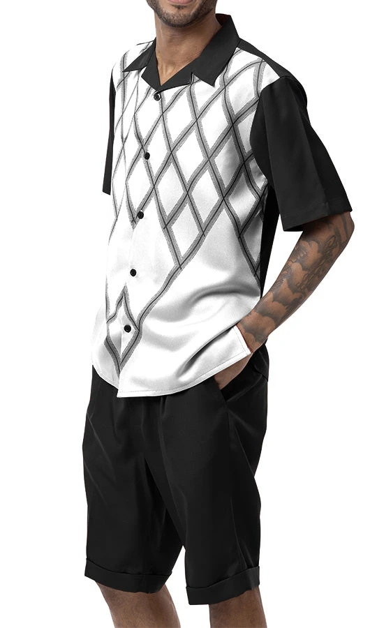 Black Criss Cross 2 Piece Short Sleeve Walking Suit With Shorts 1 Black Criss Cross 2 Piece Short Sleeve Walking Suit With Shorts