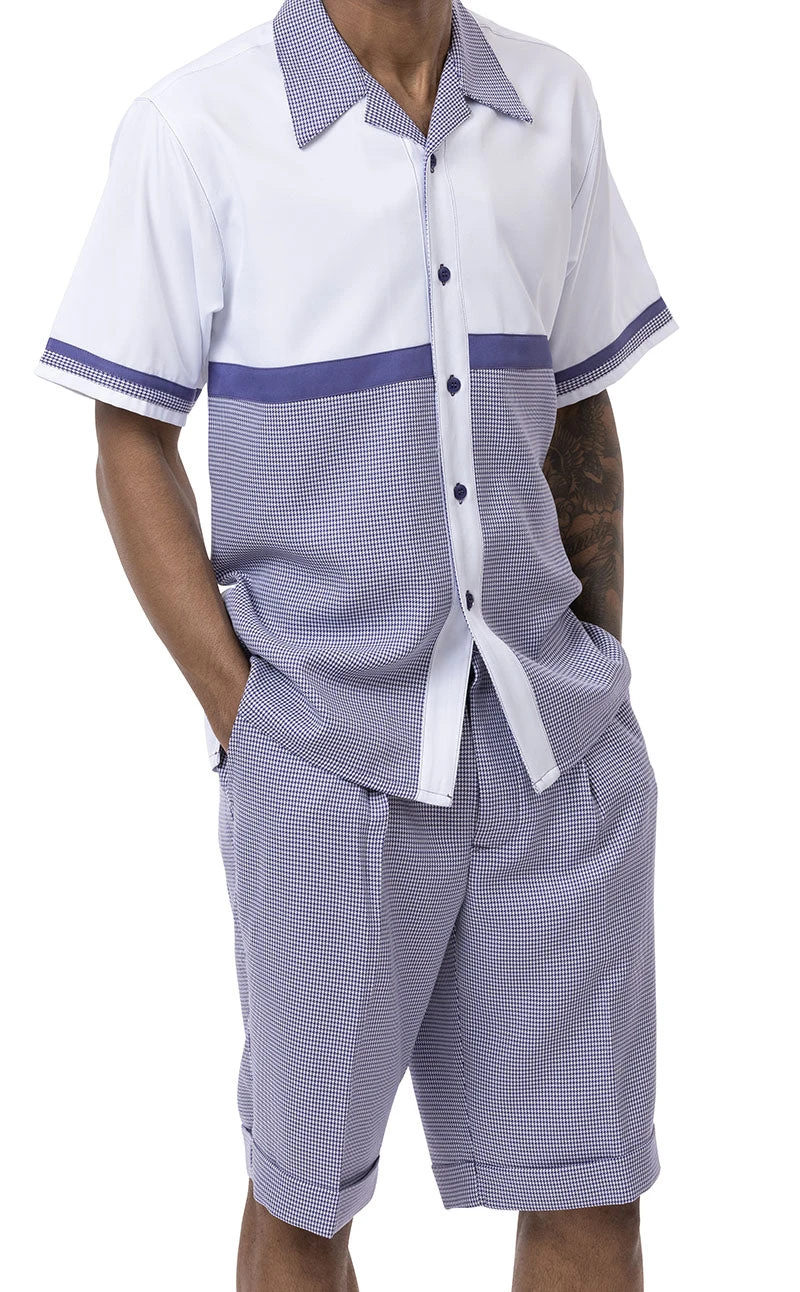 Purple 2 Piece Short Sleeve Walking Suit Set Horizontal Color Block With Shorts 1 Purple 2 Piece Short Sleeve Walking Suit Set Horizontal Color Block With Shorts