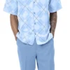 Carolina Blue 2 Piece Short Sleeve Walking Suit Argyle Pattern With Shorts