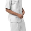 White Tone On Tone 2 Piece Short Sleeve Walking Suit Set With Shorts
