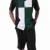 Emerald Green Color Block Walking Suit 2 Piece Short Sleeve Set With Shorts
