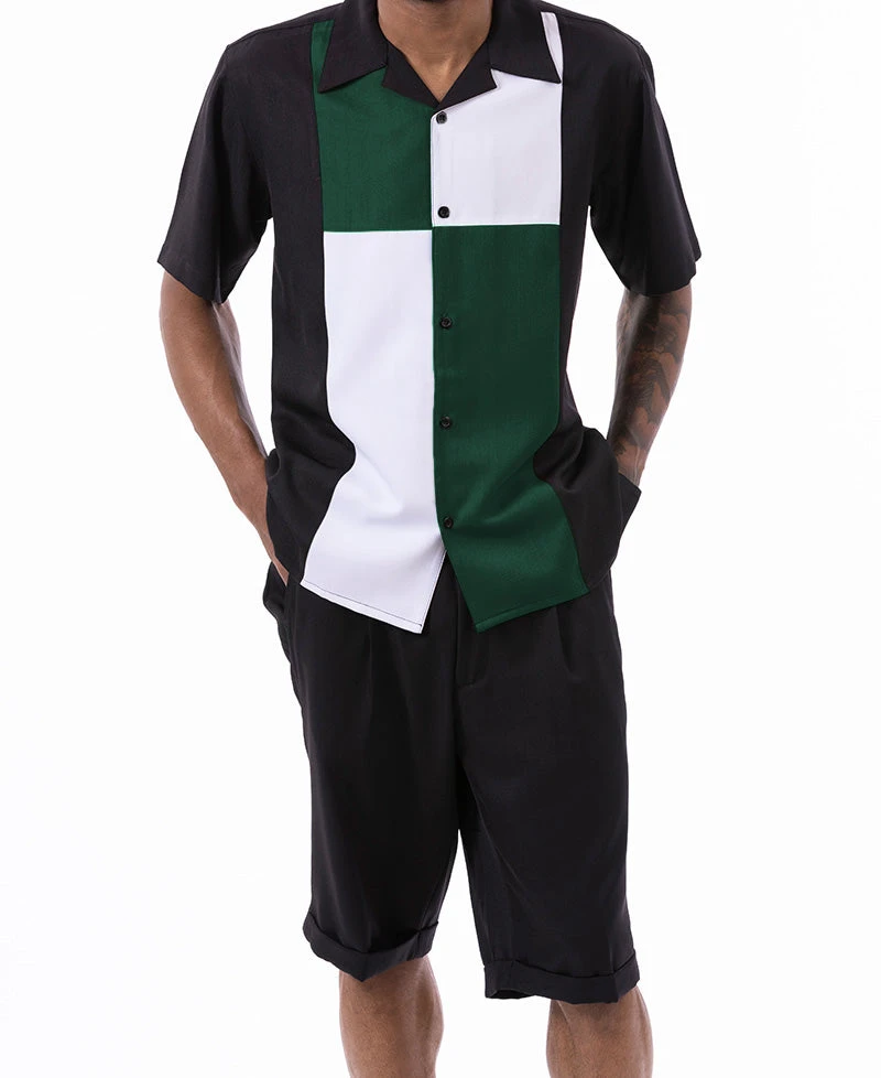Emerald Green Color Block Walking Suit 2 Piece Short Sleeve Set With Shorts 1 Emerald Green Color Block Walking Suit 2 Piece Short Sleeve Set With Shorts