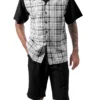 Black Plaid Walking Suit 2 Piece Short Sleeve Set With Shorts