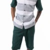 Emerald Green Horizontal Stripes 2 Piece Walking Suit Set With Shorts