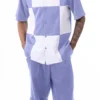 Lavender Color Block Walking Suit 2 Piece Short Sleeve Set With Shorts