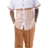 Cognac Houndstooth Color Block Walking Suit 2 Piece Short Sleeve Set With Shorts