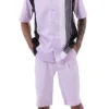 Lavender Vertical Stripe Walking Suit 2 Piece Set Short Sleeve Shirt With Shorts