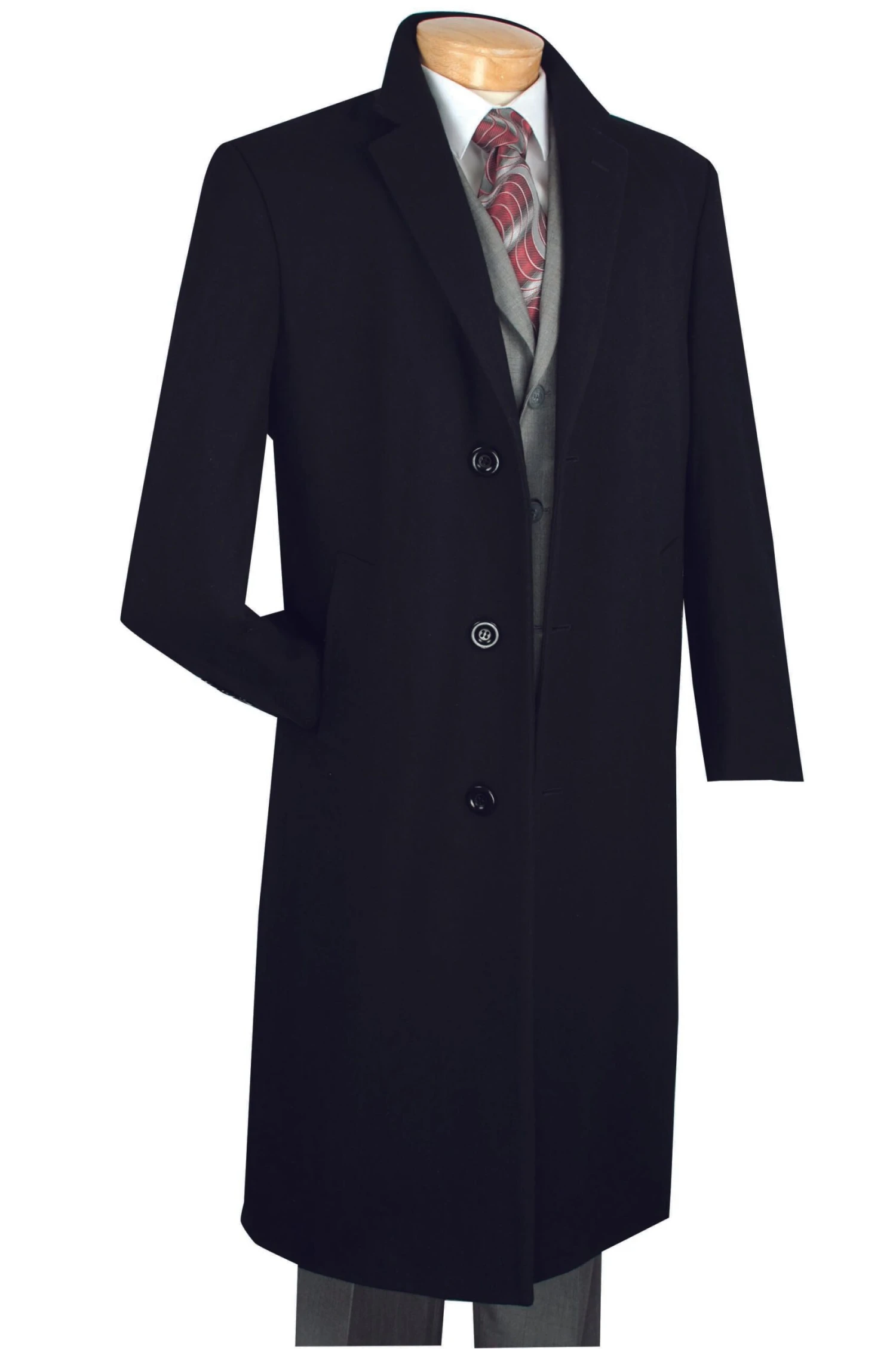 Milan Collection - Wool And Cashmere Regular Fit Dress Top Coat 48" Long In Black 1 Milan Collection - Wool And Cashmere Regular Fit Dress Top Coat 48" Long In Black