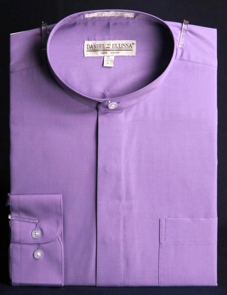 Basic Banded Collar Dress Shirt In Lavender 1 Basic Banded Collar Dress Shirt In Lavender