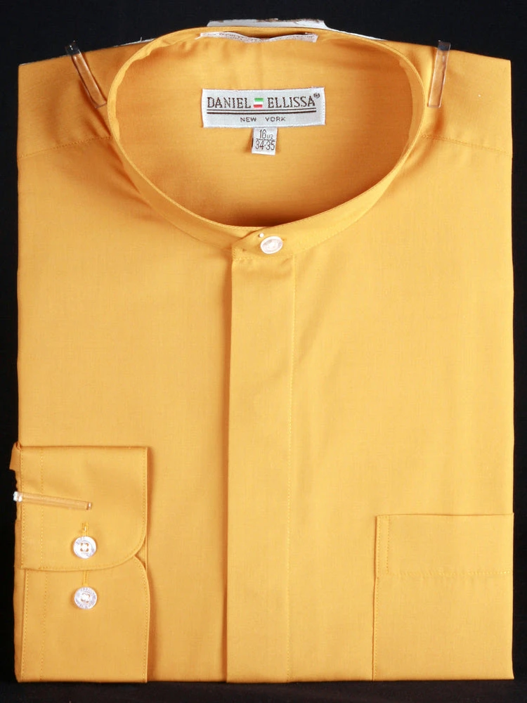 Basic Banded Collar Dress Shirt In Honey Gold 1 Basic Banded Collar Dress Shirt In Honey Gold