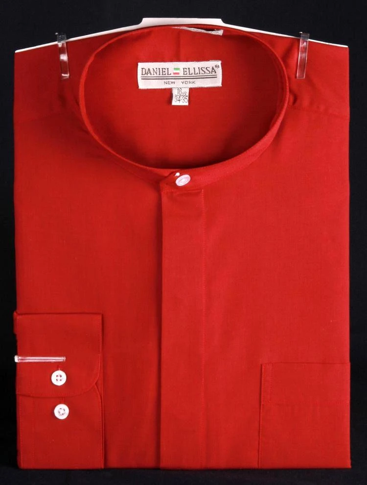 Basic Banded Collar Dress Shirt In Red 1 Basic Banded Collar Dress Shirt In Red