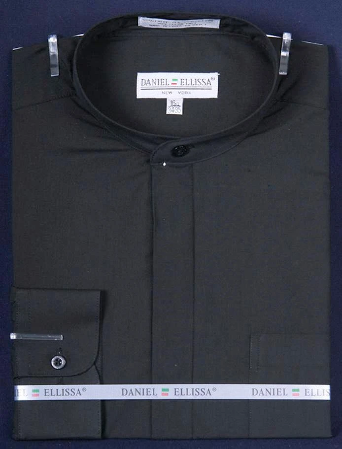 Basic Banded Collar Dress Shirt In Black 1 Basic Banded Collar Dress Shirt In Black