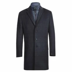 English Laundry Blue Tone-on-tone Glen Plaid Slim Fit Wool Blend Short Coat With Detachable Full Zipper