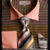 French Cuff Printed Tone On Tone Shirt In Black/Gold With Tie, Cuff Links And Handkerchief