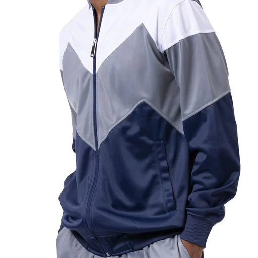 Men's Track Suit Chevron Design In Gray & Navy 2 Men's Track Suit Chevron Design In Gray & Navy - Image 2