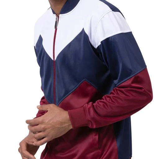 Men's Track Suit Chevron Design In Navy & Burgundy 2 Men's Track Suit Chevron Design In Navy & Burgundy - Image 2